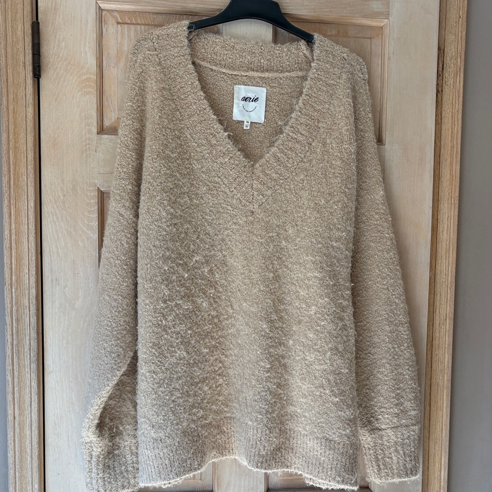 Aerie Teddy Boucle Cozy Oversized Sweater in Warm Tan XXL